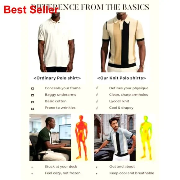 Vintage Striped Knit Polo Shirt Short Sleeve Casual Golf Summer